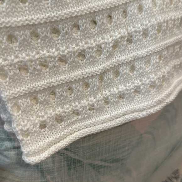 White Crochet Sweater Open Weave Cotton Blend Bell Sleeves Amazon NWOT - Picture 6 of 8